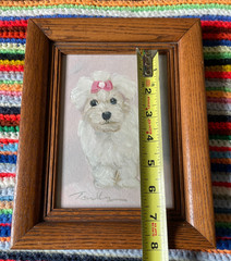 Original Oil Painting Maltese Dog Pink Bow Signed Framed Certified Authentic