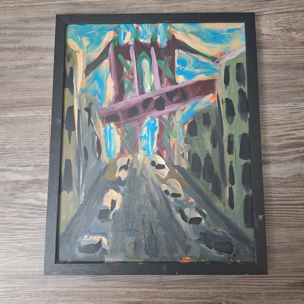 Vintage Abstract Brutalist Brooklyn Bridge Painting 11×14 PRINT