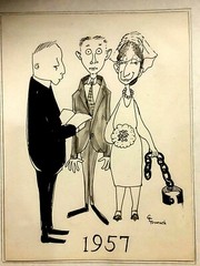 ORIGINAL 1957-61-62 INK PAPE 3 COMIKS CARICATURES DRAWNGS BY C.L.TROESCH SIGNED