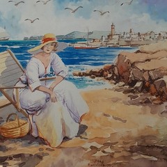 C-1853. Vincent Ramos. (1930-2022) . Watercolour Over Papel. Sitges. Late S. Xx