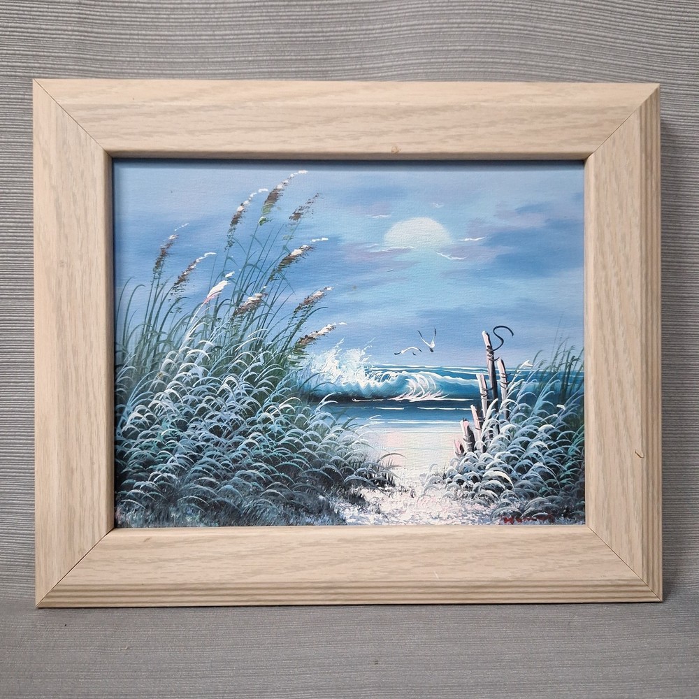 Original Framed Oil Painting on Canvas Signed Beach Coastal Ocean Sea 10″x 12″