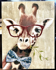 Giraffe with Red Glasses Blue Bow Tie Picture Canvas on Frame Fun 11 x 14″