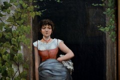 Franz Wilhelm Voigt (1867-) Oil Painting Young Woman in Doorway – Munich Germany