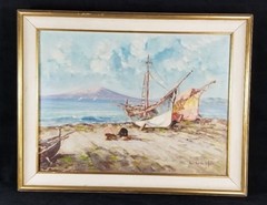 Vintage Oil On Canvas Beachscape Carlo Ciappa Listed Artist Italy 18.5×14″ VFINE