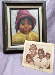 Vtg Precious Native American Indian Girl Southwest Oil Painting, LaMonk 1960s