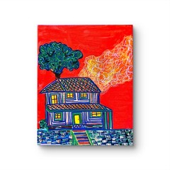 Red Skies Over Home Unique Abstract Expressionism Wall Art Canvas Acrylic 11×14