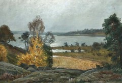 Autumn Landscape At The Lake – Oil Painting On Canvas, Signed, Original Painting