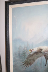 Raised Relief 3D Oil Canvas Eagle in Flight Signed C. Benolt Listed Art 20″x24″