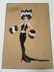 Antique Portrait Painting Woman Female Model Art Deco Fashion Illustration 1926