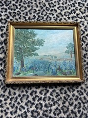 VTG 1963 Original Texas Bluebonnet Oil Painting Belgium Gold Frame Signed 8×10