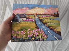 Original Oil Painting Scotland Sunset Landscape Impasto Art on Panel 8x10in
