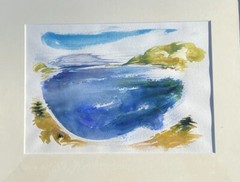 Watercolor Ink & Gouache Philip Frey “Late Afternoon Somes Sound” Maine Framed