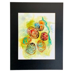 Gathering 2 Original Abstract Oysters Mixed Media Painting 11x14in Matted