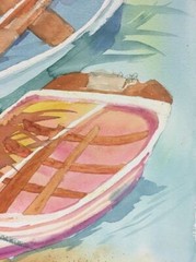 Handpainted WaterCOLOR Of Two Boats In Water 22 1/2 X 15 1/2 SBR