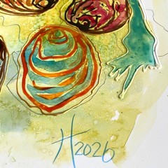 Gathering 2 Original Abstract Oysters Mixed Media Painting 11x14in Matted
