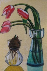 A284 ORIGINAL ACRYLIC ART ACEO PAINTING BY LJH „FLOWER GIRL“