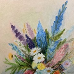 Vintage Oil Painting Still Life Floral Bouquet Pastel Fresh Flowers Framed Signd