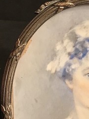 Antique Miniauture Portrait Of A Lady/Signed/Bronze Frame/Hand Painted/C.1870