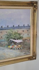 Burnett Signed Original Painting Oil on Canvas L 41×29 in Vintage Paris Street