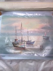 (2)Orig John Luini Oil On Canvas 20×15 Painting New England Fishing Harbor Scene