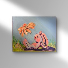 Original Rabbit Acrylic Painting 8 X 10 Childrens Wall Decor Canvas Art Signed