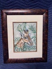 Original Chris Cruz „Baby Giraffe“ Framed Mixed Media Acrylic Watercolor Art
