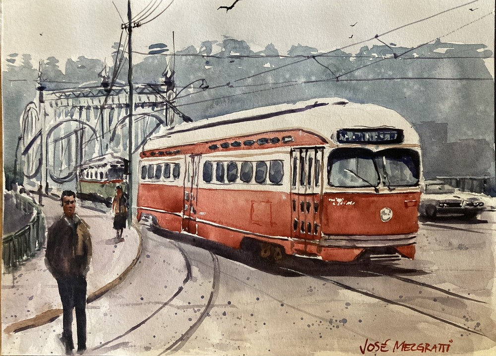 Original Painting in Watercolor „Pennsylvania Streetcars “ 15″x 11“ NOT A PRINT