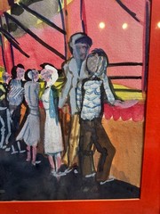 Trav Neidlinger Game of Chance Signed Watercolor Carnival Fair Scene Framed