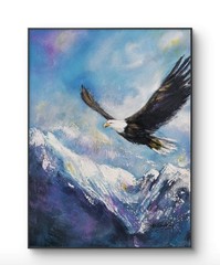 Original Expressionism 9 x 12 Soaring Bald Eagle Acrylic Canvas Wall Painting