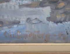 ORIGINAL SCANDINAVIAN OIL PAINTING SWEDISH MODERNIST WINTER LANDCAPE SIGNED
