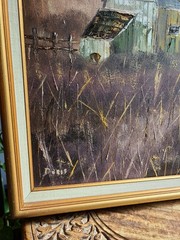 Vintahe Original Oil Painting Rustic Barn Farm Landscape Signed Doris Framed Mcm