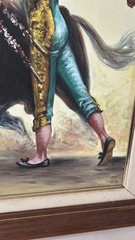 Vintage 1960s Spanish Matador Bullfighter Oil Painting Signed C.G. Framed MCM