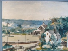 Antique 1924 Reginald Marsh Adamsville Little Compton Landscape W/C Painting