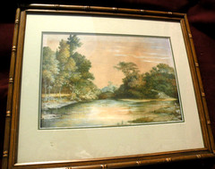 Hudson River School style antique 19th century watercolor landscape painting