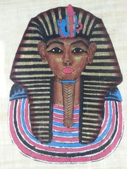 Egyptian Papyrus King Tut Gold Wood Framed Art Painting Tutankhamun Pharaoh Mask
