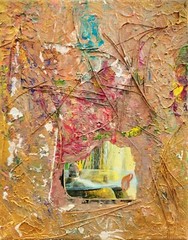 Abstract Acrylic Painting On Canvas With Earth Elements And Collage