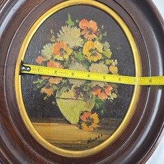 Vtg Original Oil Painting Floral Still Life Oval Deep Wood Frame 12×14 Moody