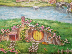 Shire Hobbit village The Lord of the Rings Oil canvas impressionism tolkien