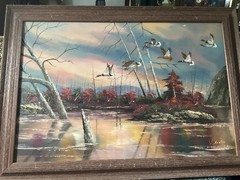42×30 Vintage Fall Landscape Oil Sign Stanton