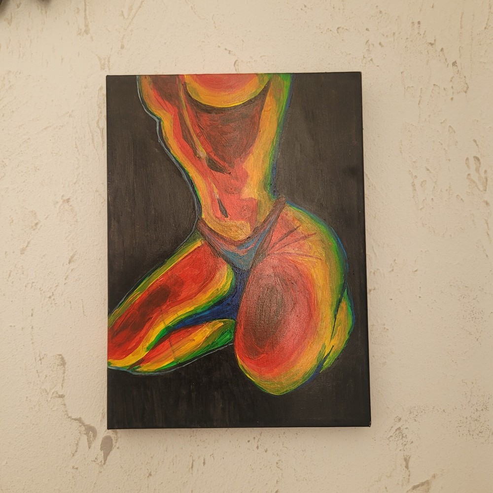Girl in Thermal imager, original acrylic painting on canvas, 22x30cm, wall art c