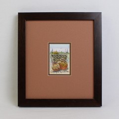 Michael Chiago Framed Small Watercolor Painting „Basket & Pottery“ 2003