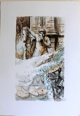 WATERCOLOR ON CARDBOARD SIGNED DATED 1995 TREVI FOUNTAIN ROME
