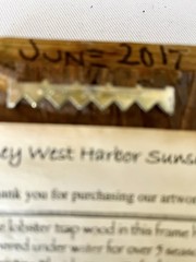 Small Key West Painting On Tile W/Weathered Lobster Trap Wood Frame Signed OOAK
