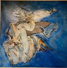 Blue 2 abstract material collage colour pigments oil/LW 100x100cm Sonja Zeltner-Müller