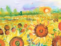 SUNFLOWER FIELDS. Original Watercolor Painting