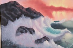 Vintage Colorful Seascape Oil Painting Signed Gest Ornate Frame