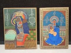LOT OF 2- Painting of Virgin Mary and Christ Icon Ismael Saincilus (1940-2000)