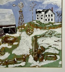 Vintage Signed Oil Painting Farmhouse & Barn Winter Homestead 17 X 21” Framed