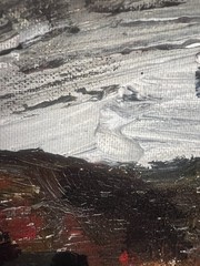 Soviet Georgian Modernist Oil Painting Village Landscape Figures Signed