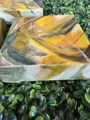 3 Vintage Hand Painted Abstract Canvas Art MCM Style Wall Decor Orange Brown